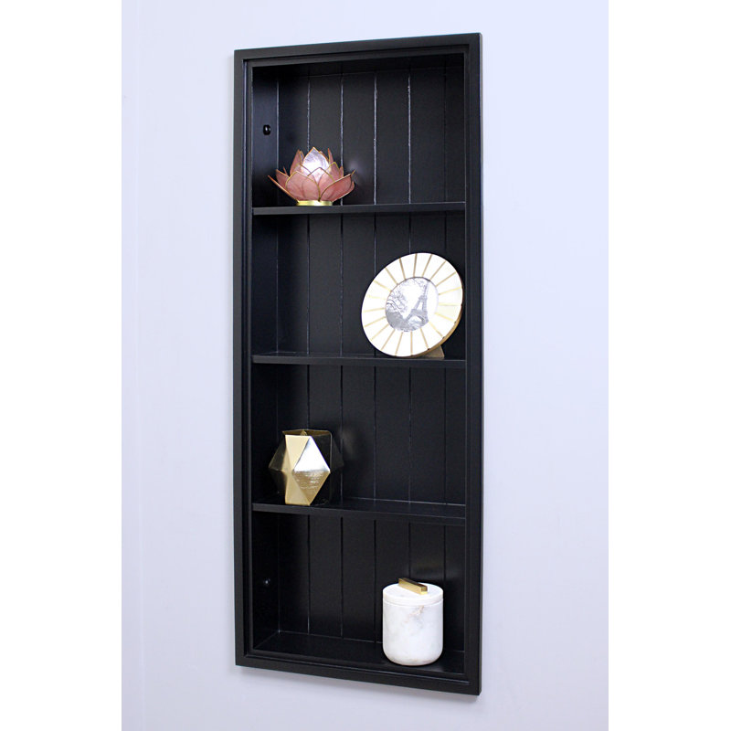 Black Wood Wall Niche with Beadboard Back and 3 Shelves