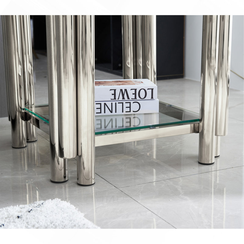 Table de bout carrée 20 pouces (compatible avec table basse), Argent argent