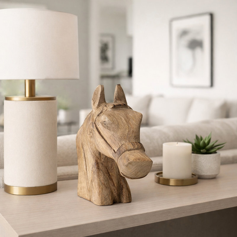 Pewamo 10" H Handcrafted Wood Horse Head Figurine 
