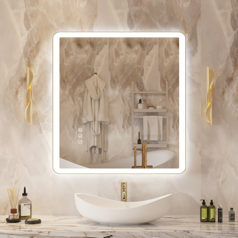 Miroir mural Natalin, 36 po x 32 po, Rectangulaire, Nickel brossé
