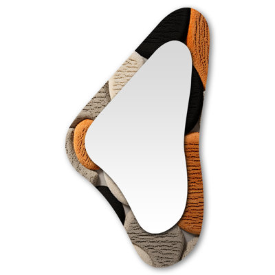 Javan Art Deco Andean Wool tiles - Abstract Collages Unique Shape Wall Mirror, Modern Asymmetrical Decorative Mirror, Printed Metal Art