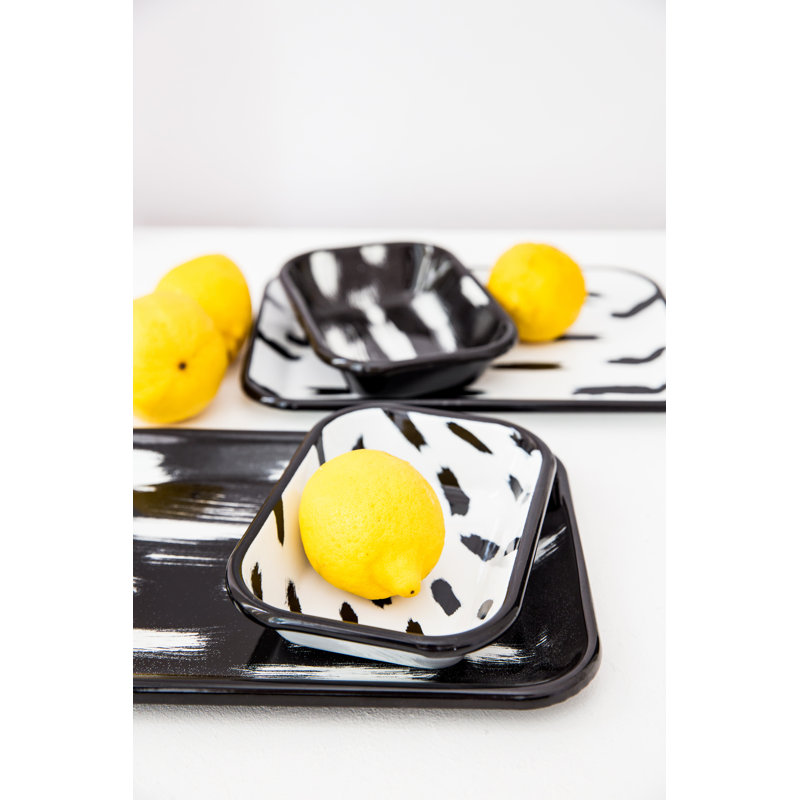 Metro Lane Albrechtice Enamel Platter, 4cm H x 26cm W x 18cm D, White/Black