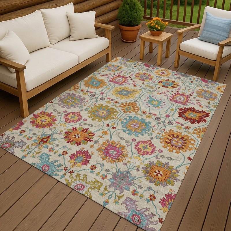 Tapis damassé intérieur / extérieur lavable à la machine ACN2288, Rectangle 2 pi 6 po x 3 pi 10 po