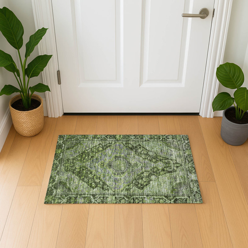 Premium Machine Washable Lubbers AMF1761 Border Rug, Rectangle 1'8" x 2'6"
