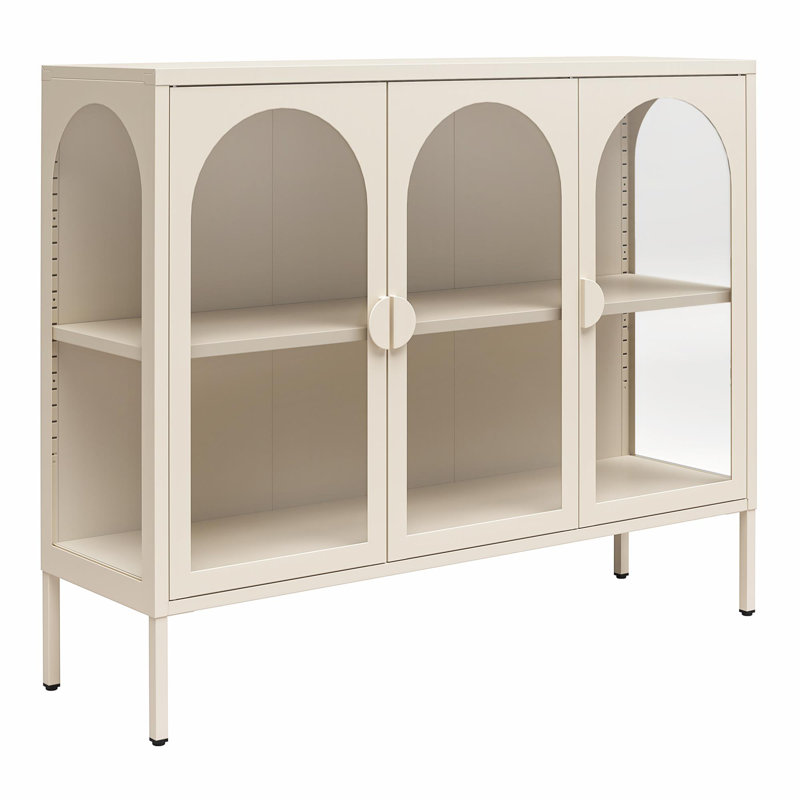 Parchment Steel Accent Cabinet with Adjustable Shelving and Glass Doors