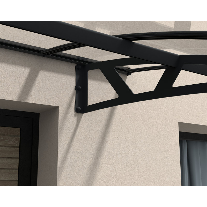 Palram - Canopia Amsterdam 15' W x 4' 7" D Acrylic Galvanized Steel Stationary Slope Door and Window Awning Gray/Clear