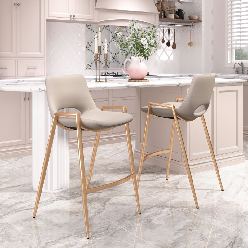 Desi Black Upholstered Counter Stool, Counter Stool (25.6" Seat Height), Gold, Beige/Gold