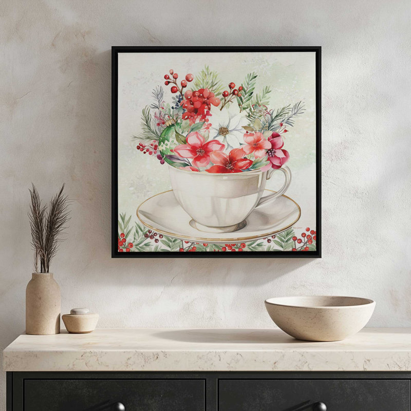 Reproduction d'art «Christmas Christmas Cup» par Nicole DeCamp, L 12 po x H 12 po, Doré, Toile avec cadre