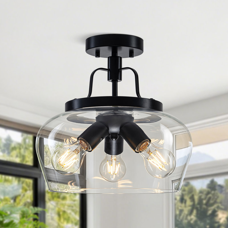 Plafonnier semi-encastré 3 lumières en verre transparent Farmhouse