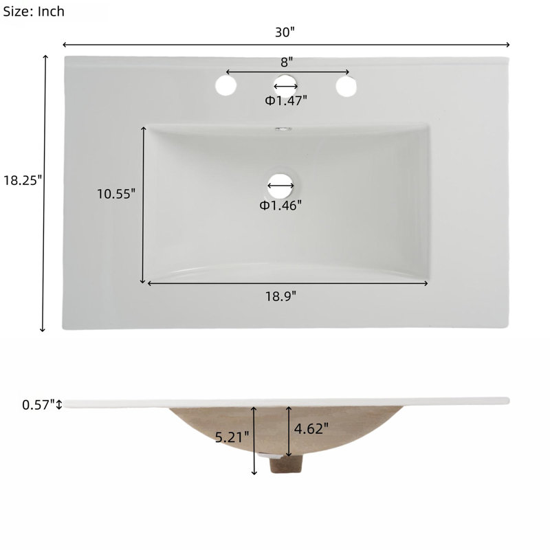 Meuble-lavabo autoportant de 30 po avec lavabo en céramique, Blanc