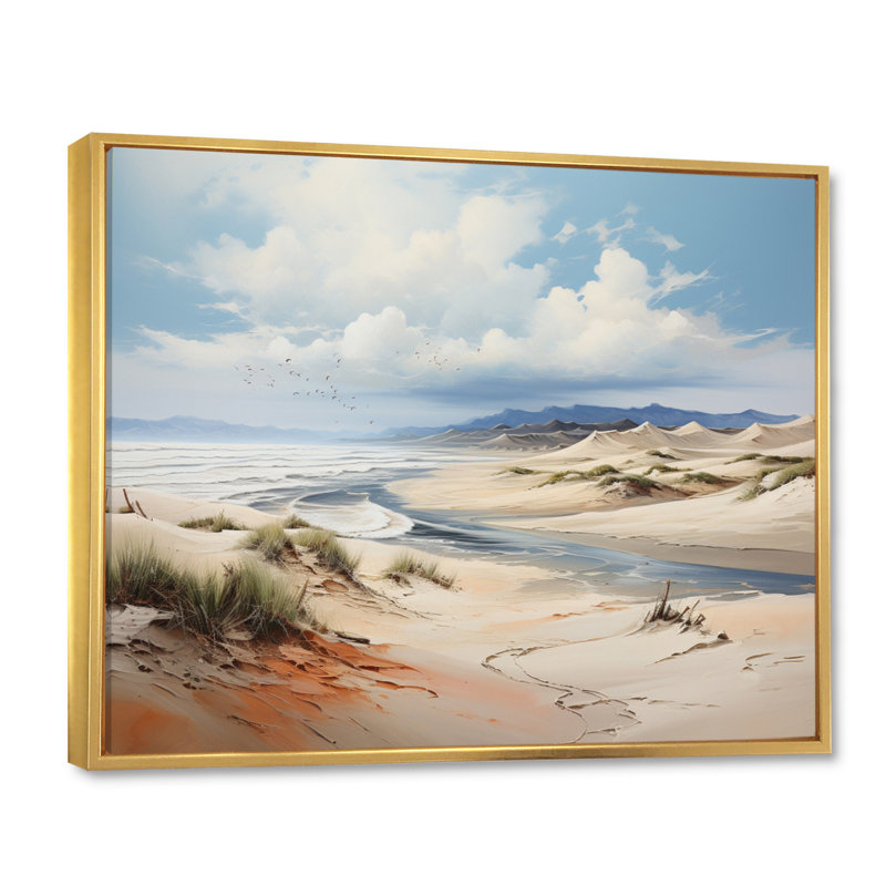 Dunes côtières - impression, Cadre flottant doré, H 34 po x l 44 po x P 1,5 po