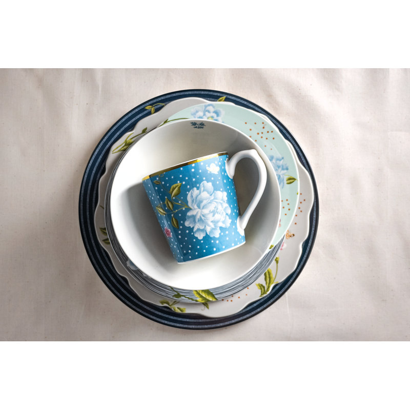 Set of 4 Mint Floral Ceramic 17 oz Mugs