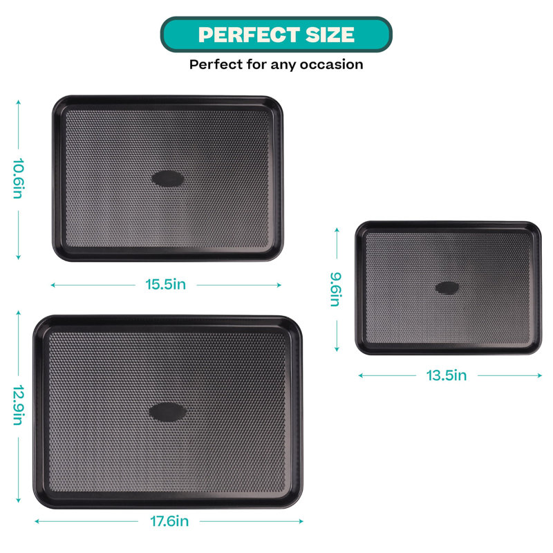 Baking Sheet Pan Set,Cookie Sheets For Oven, Diamond Texture Premium Air Flow,(Set Of 3), Black