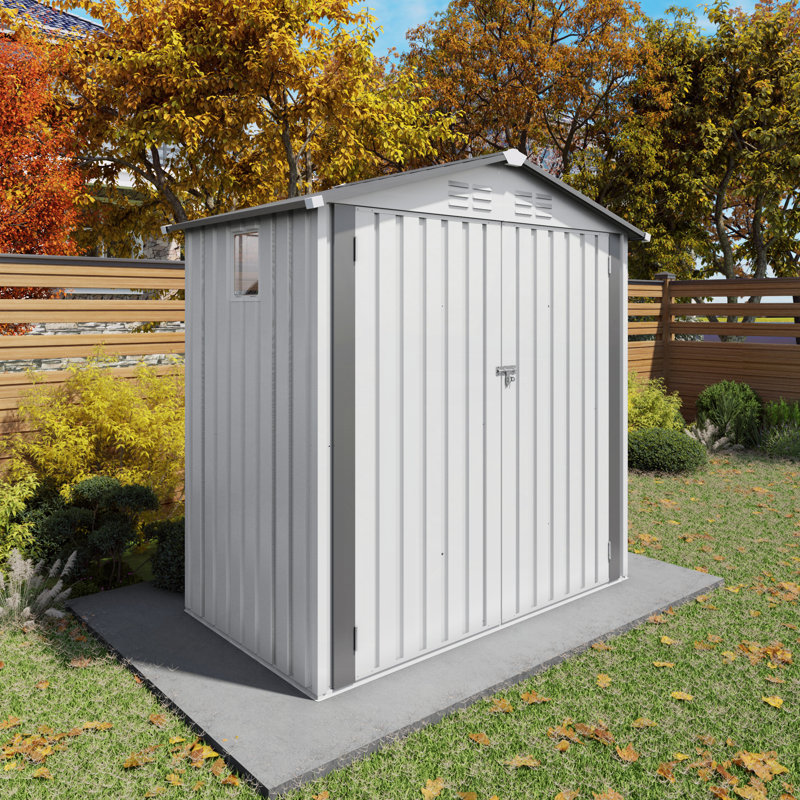  Metal Storage Shed,Tool Shed with Peaked Roof Waterproof with Clear Window and Lockable Door Compact Tool Shed for Garden, Backyard,Patio,Sundries and Bike Storage,