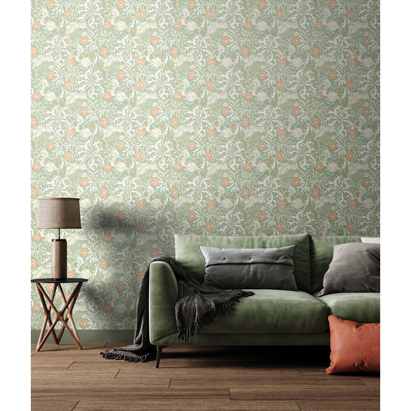 Padstow 10m x 50cm Wallpaper Roll, Sage/Apricot