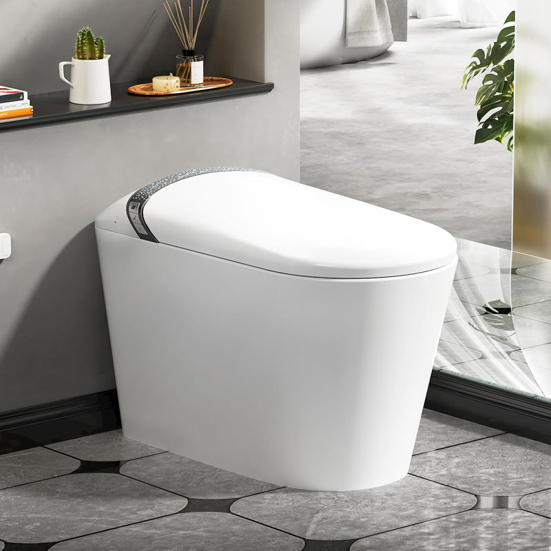 Smart Toilet with Bidet, 17 inch Comfort Seat Height, Auto Open/Close Foot Kick Flush Heated Seat, LED Night Light, 1.28 GPF Multiple Cleaning Modes