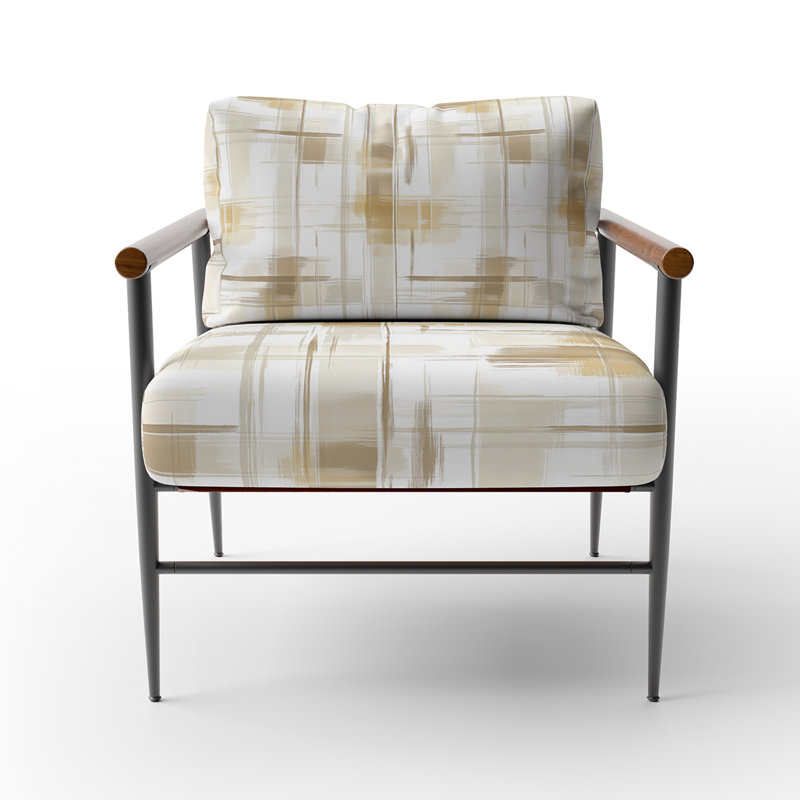 Chaise d'appoint Country Farmhouse - Fauteuil brun à carreaux neutre, Bras ronds bruns