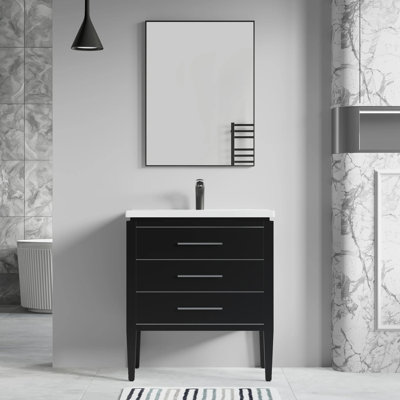 Wonderlin 30'' Single Bathroom Vanity with White Ceramic Top – Soft Close Drawers & Freestanding Design