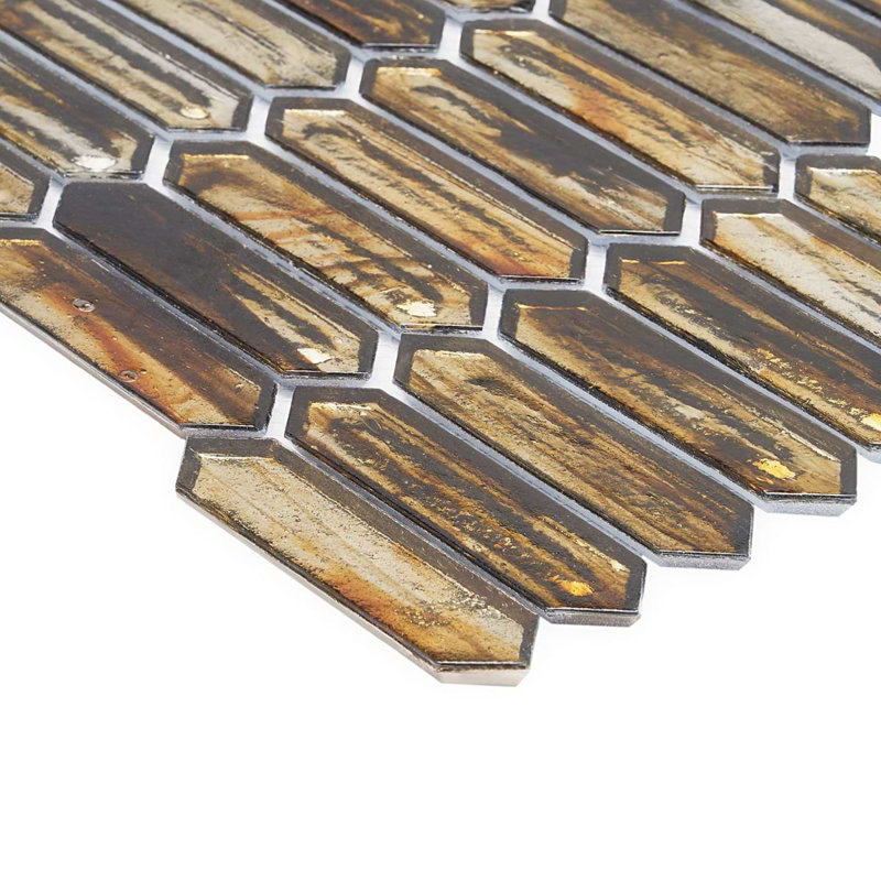 Komorebi 1x3 Picket Polished Glass Mosaic Tile, Golden Honey
