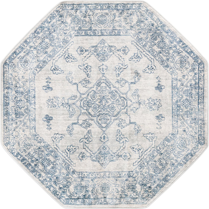 Tapis oriental gris / bleu Alabama, Octogone 4 pi x 4 pi