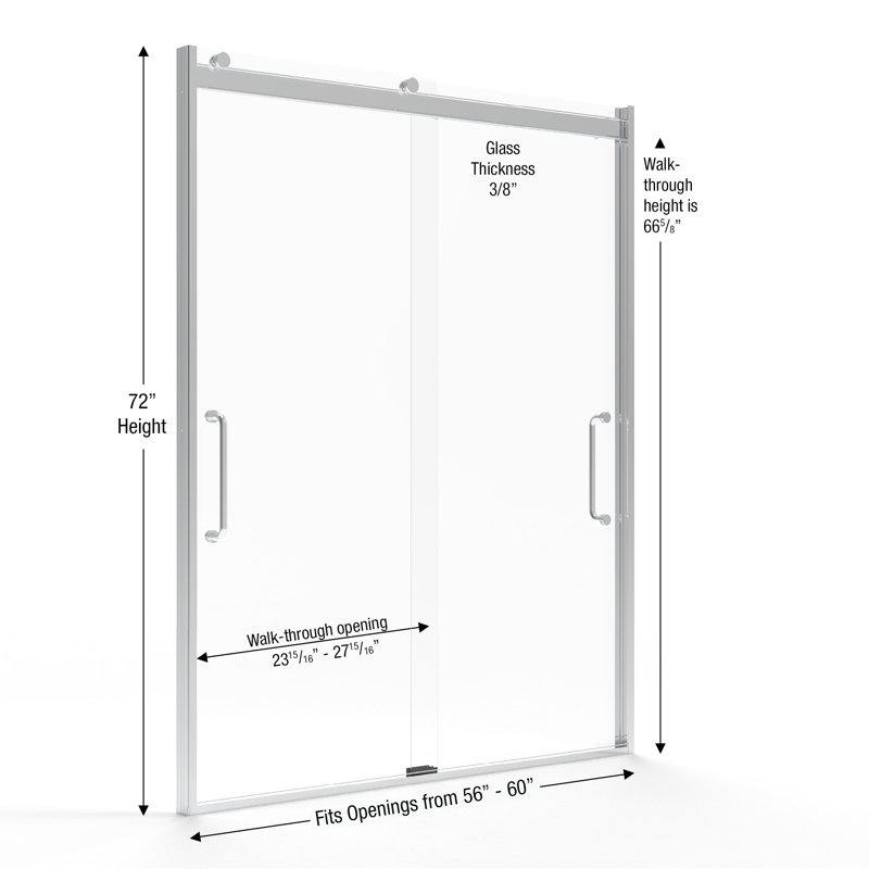 Arelo 56" - 60" W x 72" H Semi-Frameless Shower Door, Chrome