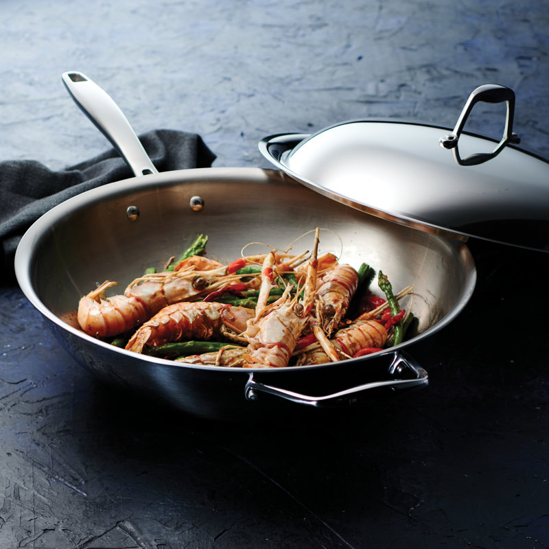 12-Inch Stainless Steel Tri-Ply Clad Wok with Lid