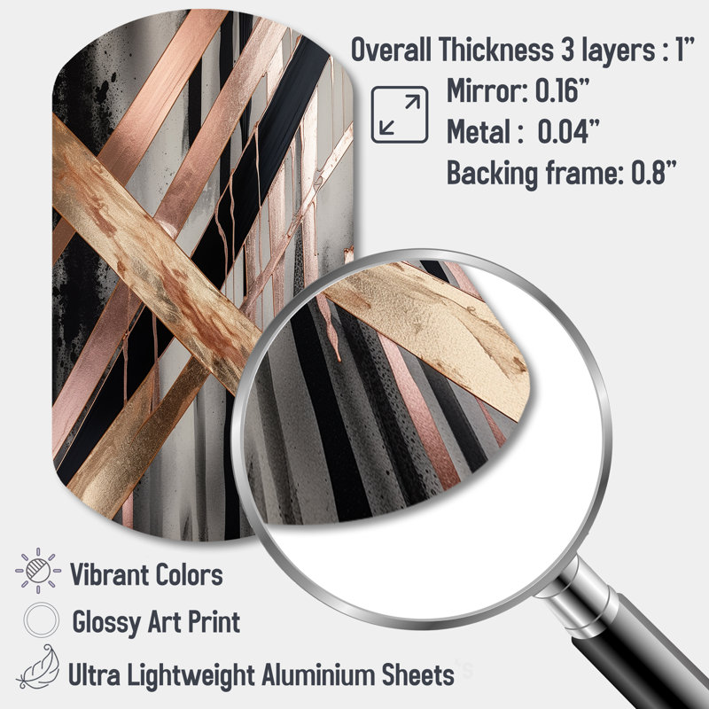 Metallic Stripes And Circles III - Cylinder Abstract Marble Metal Wall Art, Asymmetrical Metal Wall Sculpture Print