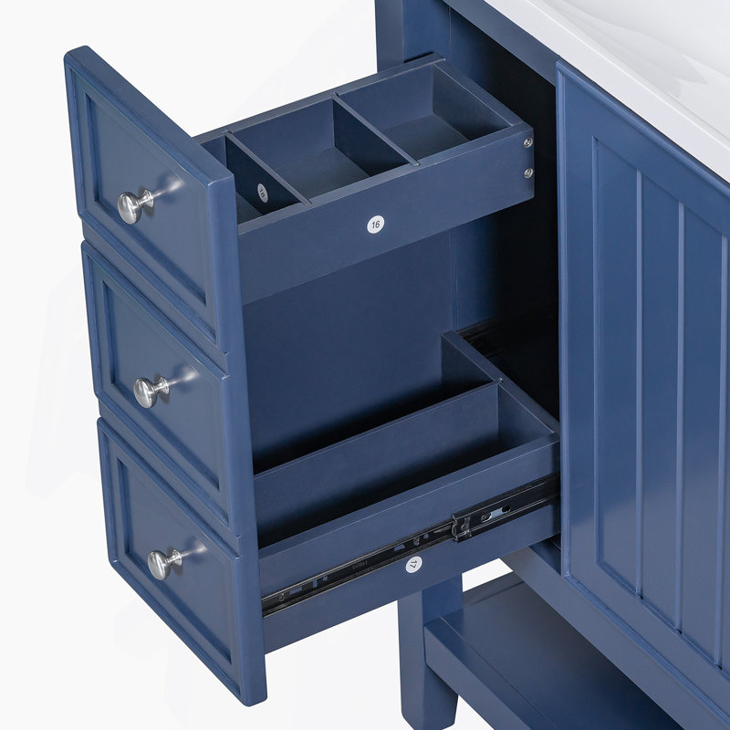 Ensemble de meuble-lavabo avec lavabo, une armoire et six tiroirs, Bleu