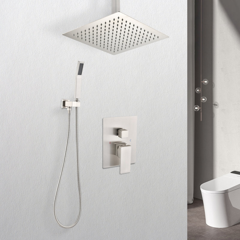 Système de douche de plafond - Tête de 16 po, nickel brossé, nickel brossé, laiton