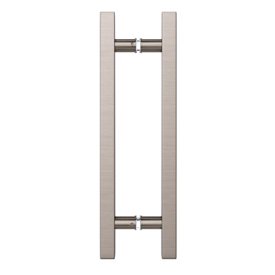 Brixwell SPL8X8BN Square Ladder Pull Back-to-Back Handle 12" Length, 8" Mounting Center To Center, 5/16" To 1/2" Glazing Thickness, Brushed Nickel Finish
