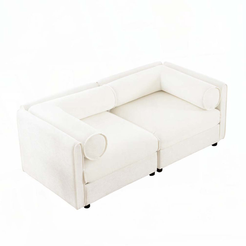Canapé en chenille, H 27,9 po x l 75,5 po x P 37,4 po, 2, Blanc