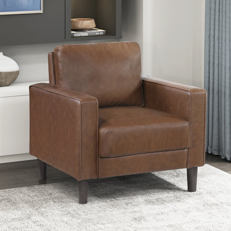  Kartir 33" Modern & Contemporary Armchair with Faux Leather Upholstery, Pocket Coils, Faux Wood Feet, Chocolate