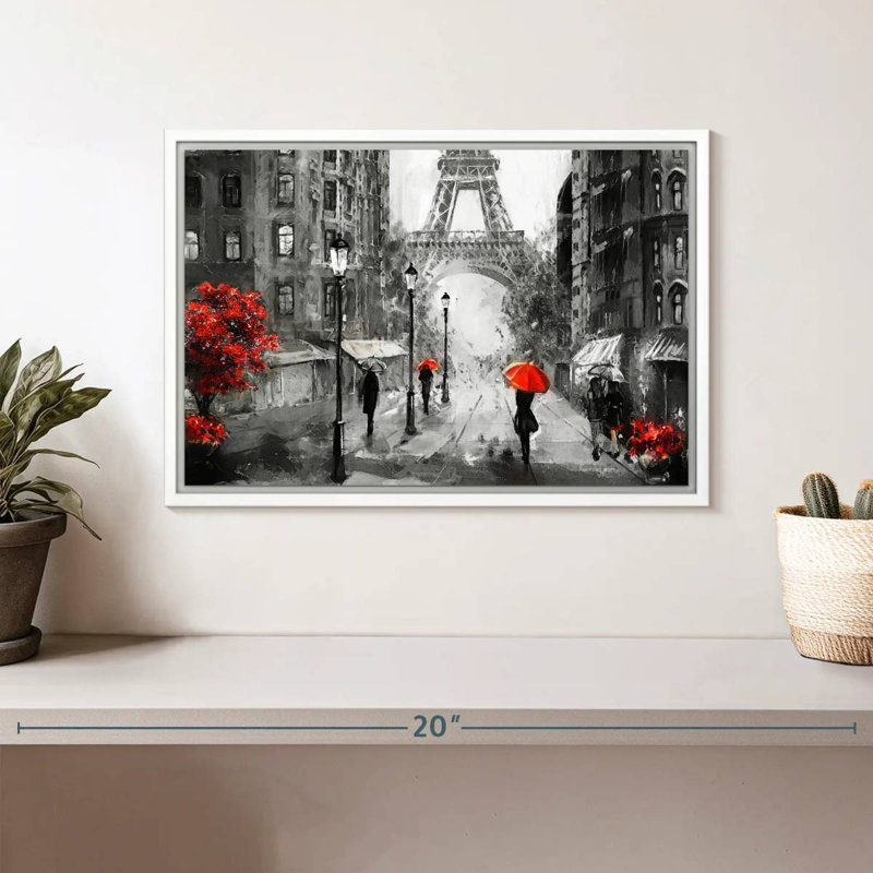 Paris, jour de pluie, Cadre flottant blanc, 13 po x 9 po