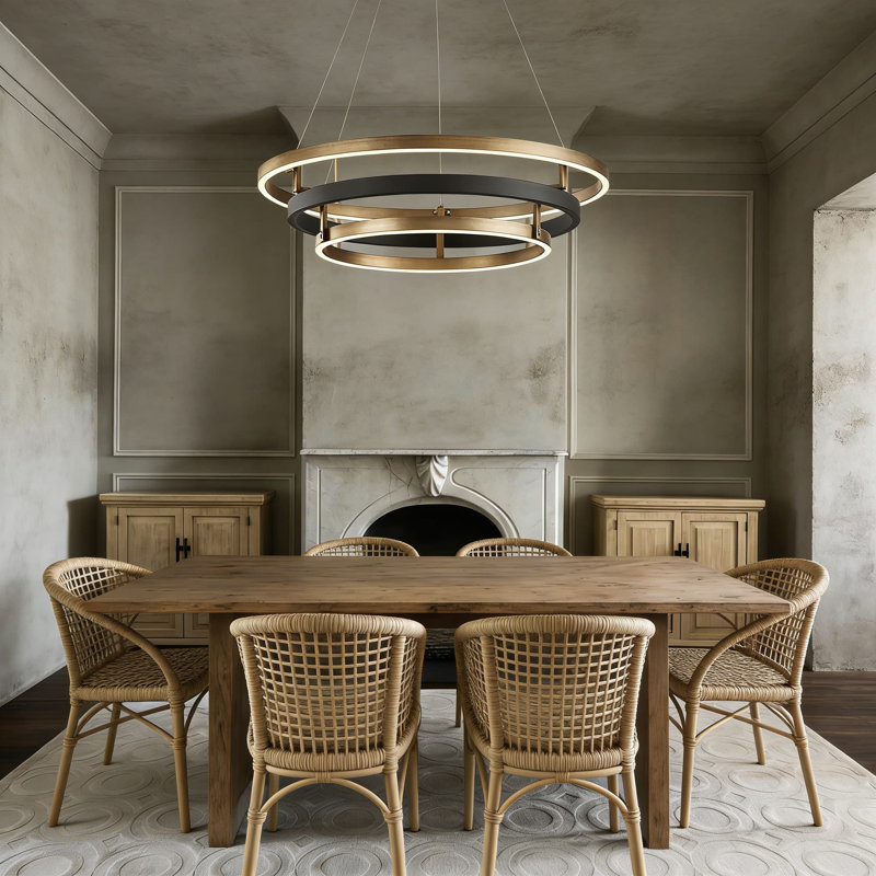 Luminaire moderne à 3 anneaux à DEL avec télécommande à intensité variable, cordon réglable pour la salle à manger, le vestibule, le salon, la chambre à coucher et le bureau