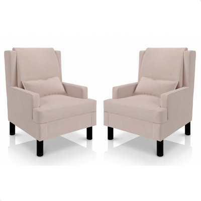Set of 2 Wingback Accent Chair for Living Room, Mid Century Modern Chenille Armchair with High Back and Pillow