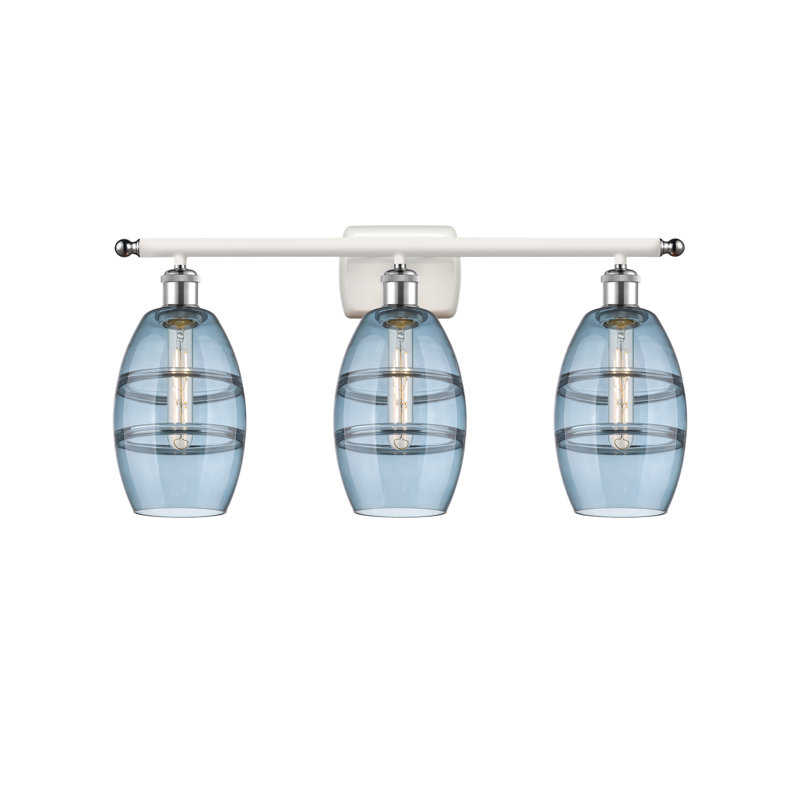 Éclairage de salle de bain à intensité variable à 3 lumières Bettylou, Bleu princesse, Chrome poli blanc