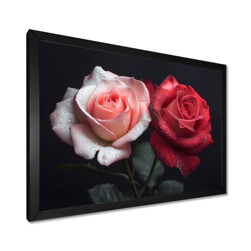 Rose rose rouge, beauté intemporelle - Roses, art mural salon, H 12 po x l 20 po, Cadre simple noir
