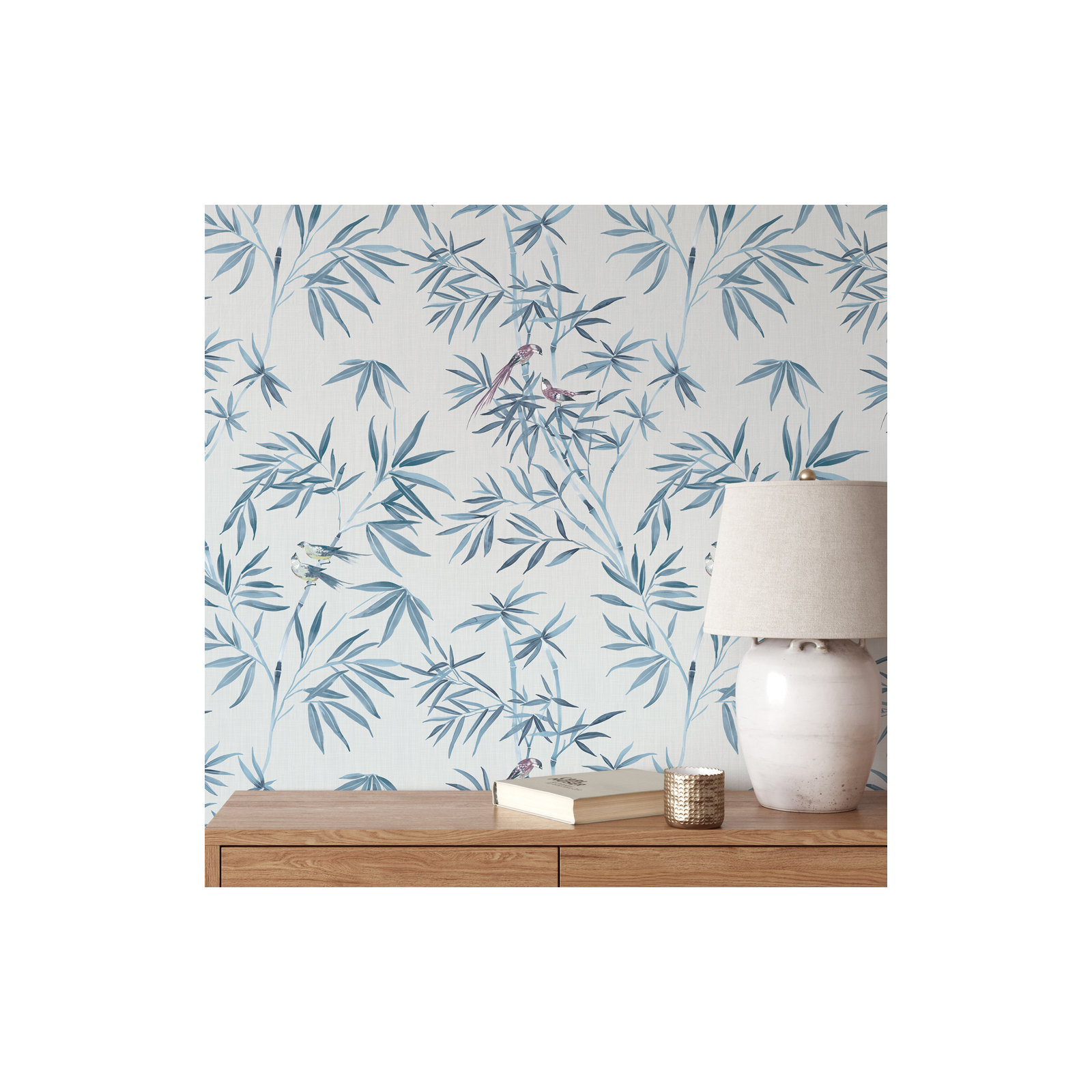 Bamboo Chinoiserie Peel and Stick Wallpaper, Mystic Blue
