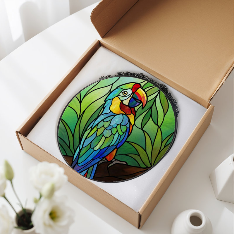 Vitrail de fenêtre en verre coloré 7,8 po H Parrot, 7.8" H x 7.8" W