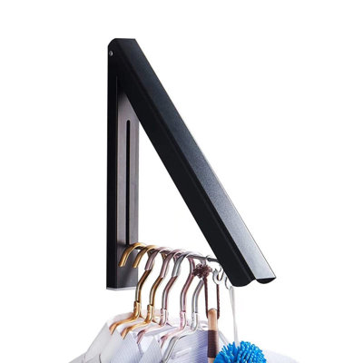 Supports à linge pour le séchage des vêtements, cintre rétractable mural pour la salle de lavage, garage, intérieur et extérieur, aluminium (1 support, noir)