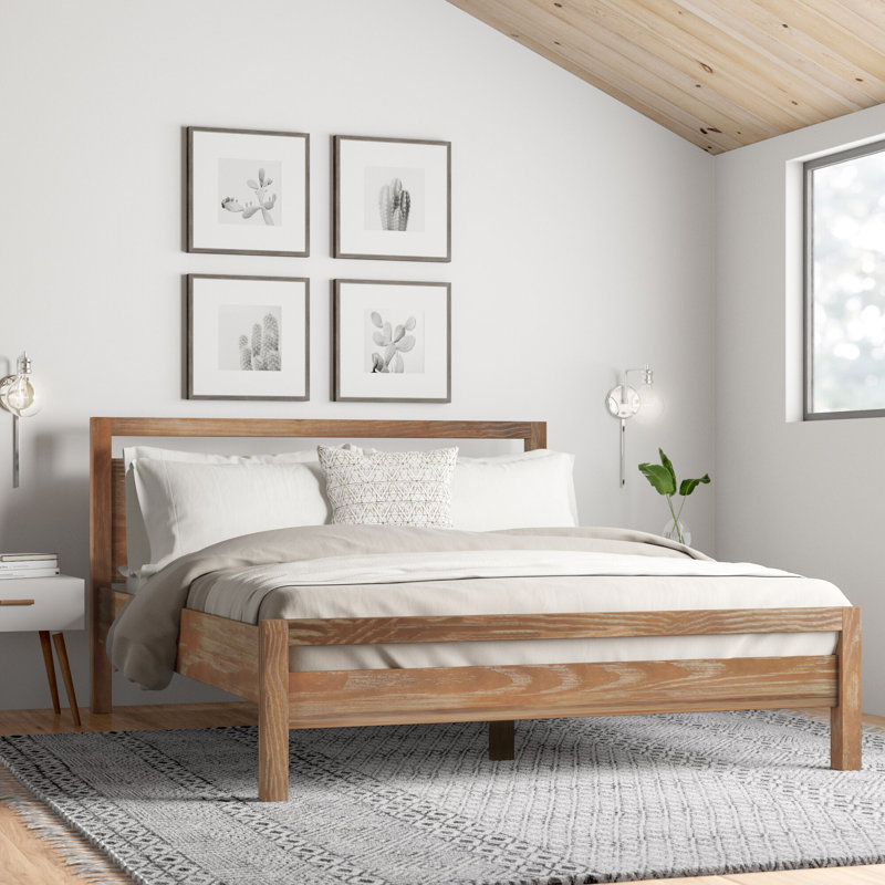 Loft Solid Wood Piece Bedroom Set, Queen, Acacia, 4 Pieces: Bed, 2 Nightstands, Dresser