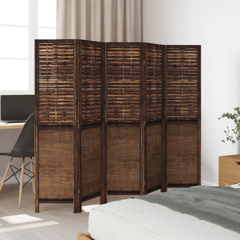 Vienna 180cm W 5 - Panel Solid Wood Accent Room Divider, Dark brown, 160cm H x 180cm W