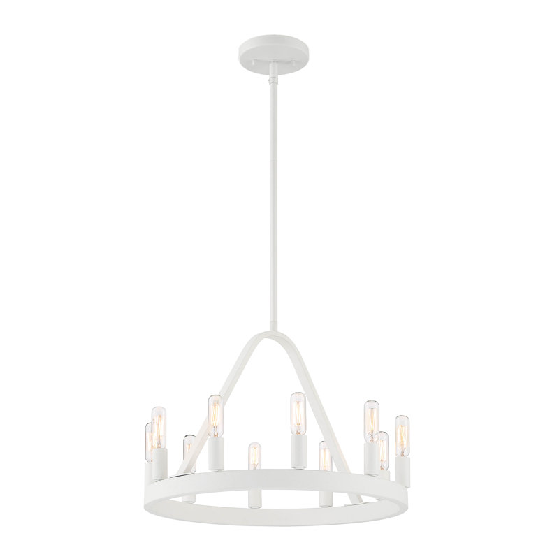 Scherman 10 - Light Dimmable Wagon Wheel Chandelier, Matte White