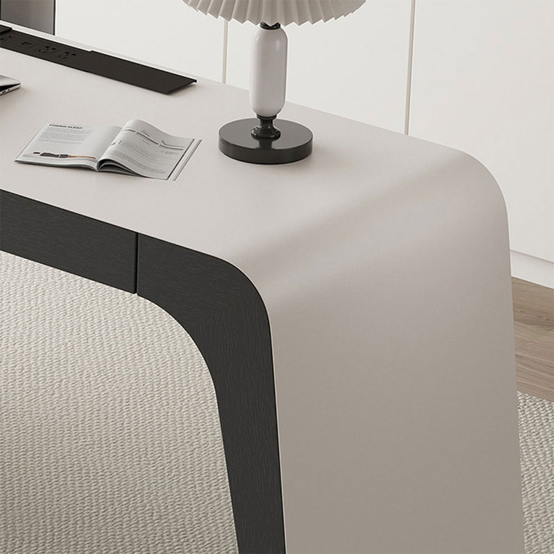70.87" Beige-white + Black Rectangular Manufactured Wood with 3 drawers Desk, H 29,53 po x l 62,99 po x P 27,56 po