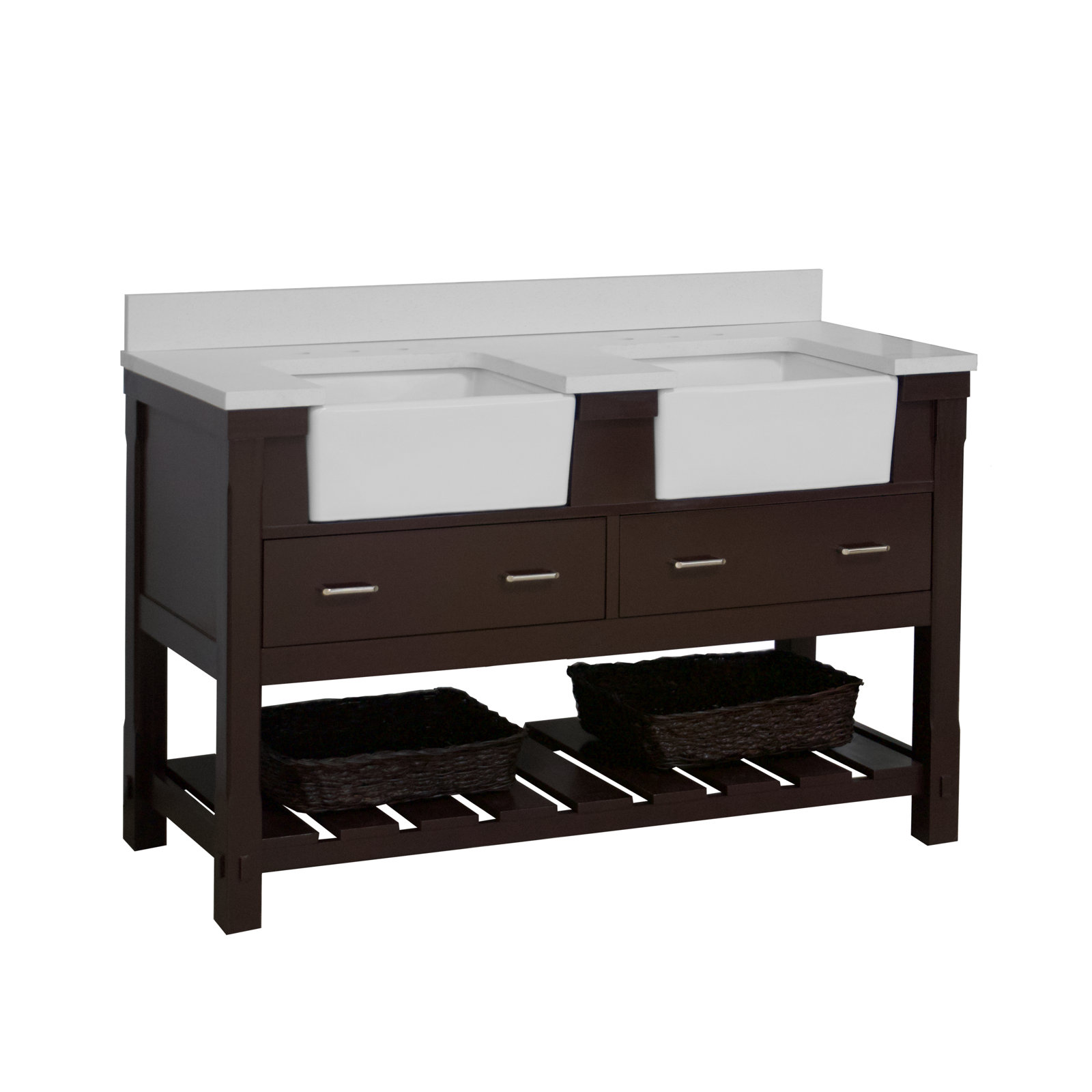 Hitton 60'' Double Bathroom Vanity, Chocolate, Quartz