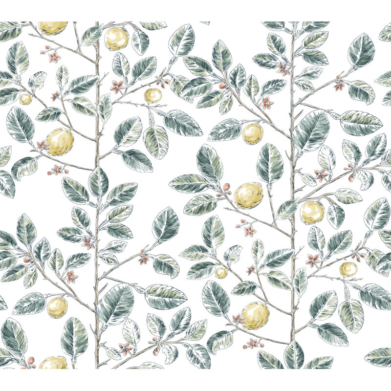 Limoncello Toile Floral Wallpaper Roll, Forest