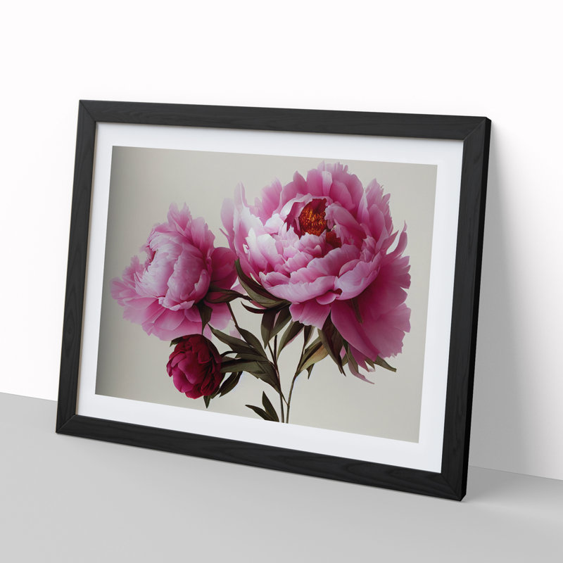 Electrifying Peonies - Single Picture Frame Print, Black , 46cm H x 64cm W x 2cm D