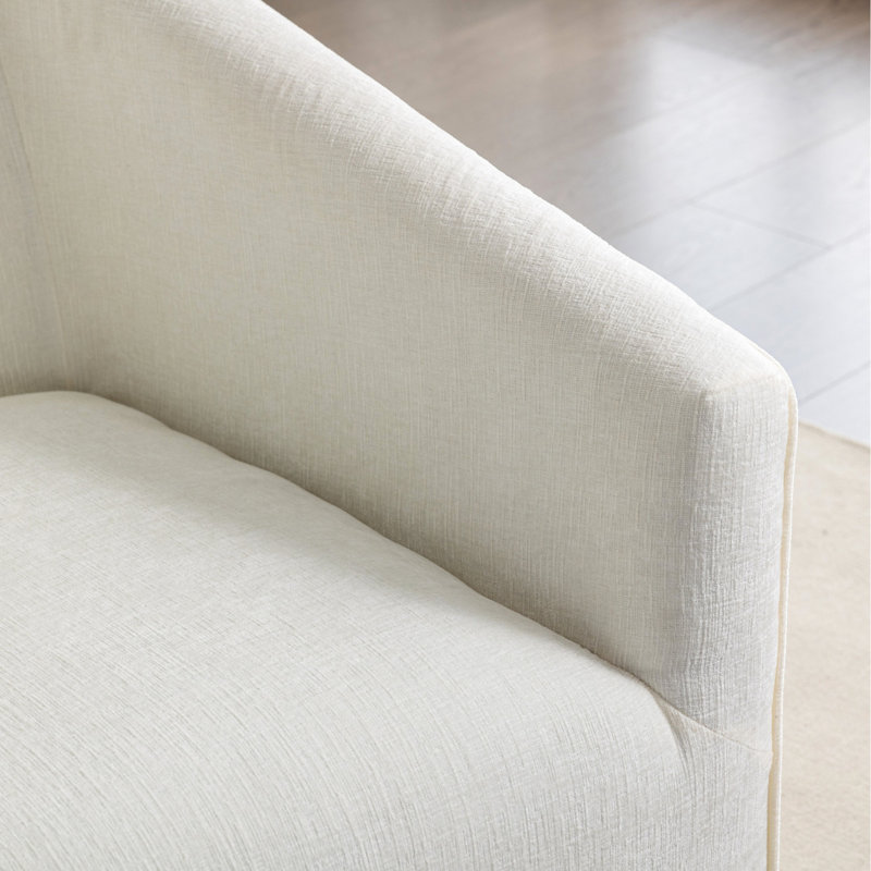 Fauteuil pivotant à 360 ° avec revêtement en chenille - pour la chambre à coucher, revêtement de bureau pivotant moderne, fabrication stable, couleur blanc de la salle d'étude, ton bois brun, carré