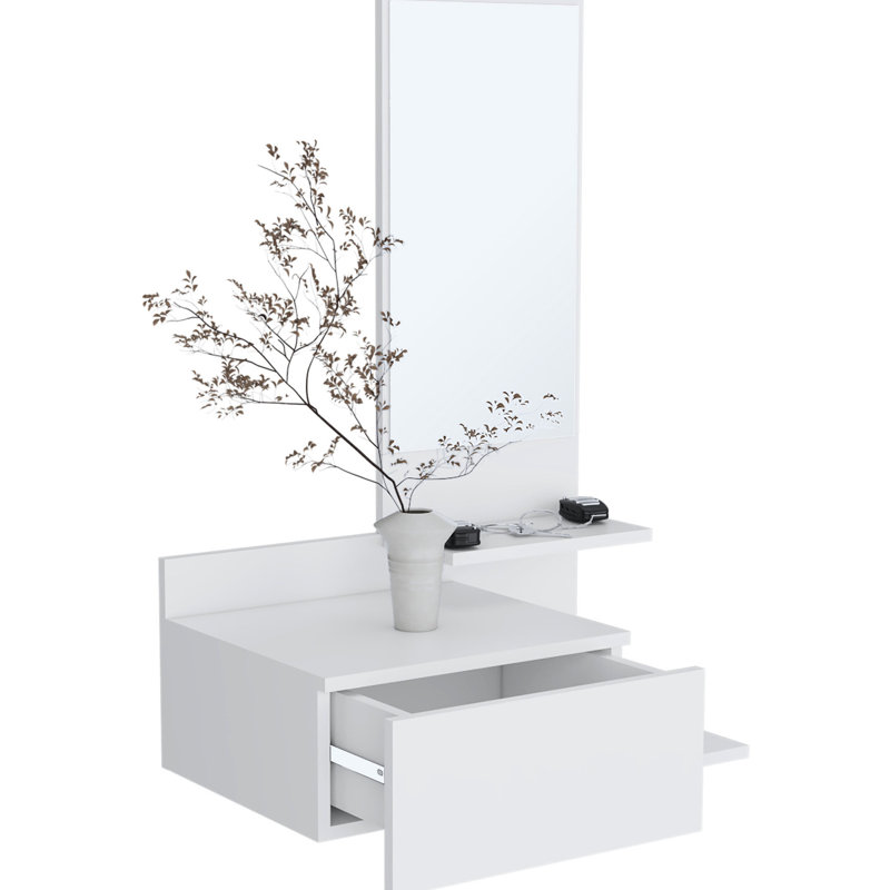 Console Table With 3 Shelf And Full Extension Drawer In White - Style, & Compact 23.6" Wide Floating Design, Modern For Entryway