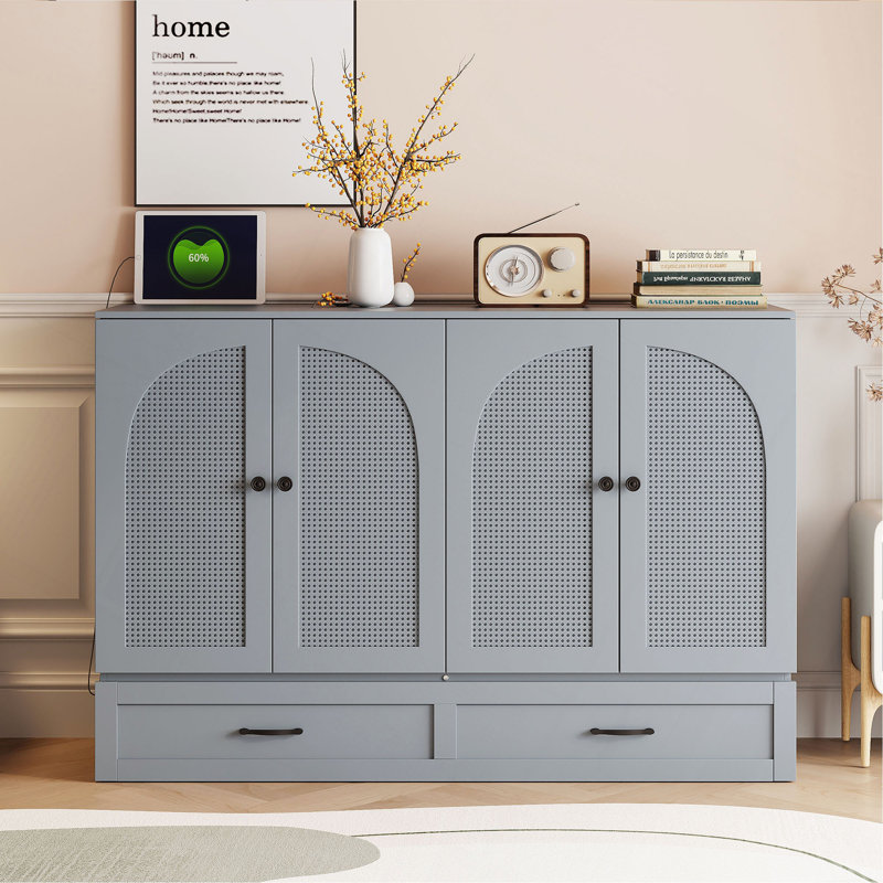 Lit escamotable double avec grands tiroirs, Gris, Lit double